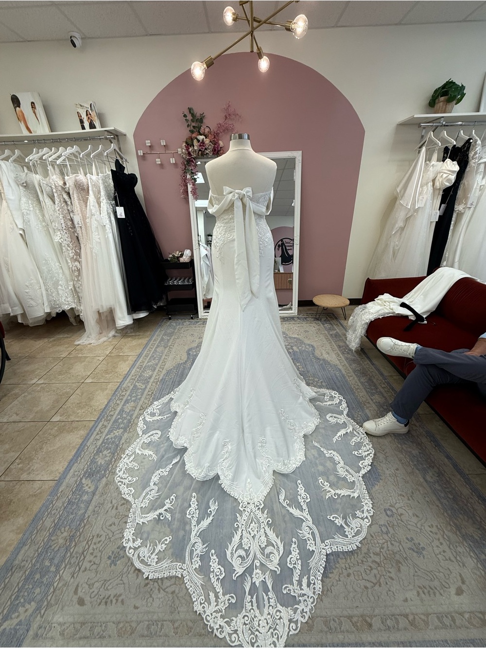 Elegant White Bridal Gown with Lace Chapel Train